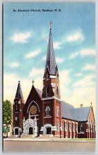 Saint Aloysius Church Nashua New Hampshire Street View Linen Vintage Postcard picture