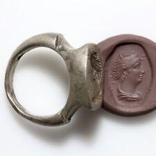 Ancient Roman silver seal ring depicting Faustina I-ca 150-200 A.D picture
