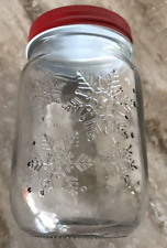 Christmas Snowflake Embossed Glass Mason Jar Lid 16oz Winter Kitchen Holiday NEW picture