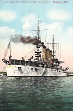 US Battleship Rhode Island at Anchor Newport RI c1910 Postcard picture