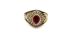 Vintage United States Army Ring Size 9 Gold Plated Sterling Silver Red Stone picture