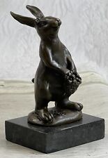 Signed Original Milo Bunny W. Basket of Flower Bronze Art Decor Sculpture Figure picture