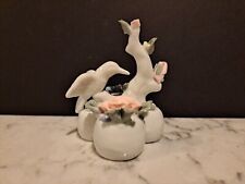 WHITE HUMMINGBIRD AND PINK FLOWERS PORCELAIN VINTAGE NOVELTY COLLECTIBLE... picture