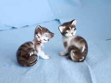 Pair cute grey white cats kittens small ceramic glazed EUC sold as pair picture