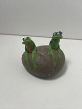 Miniature Clay Handcrafted Sitting Frogs on a Rock. picture