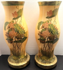 Lesley Roy Hurricane Lamps Reverse Painted Decoupage Crackle Glass 16