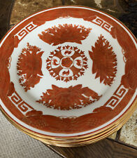 RARE Set Of 5 Large 10.5” Plates Lotus Flower Red Rust and Gold,  Hong Kong picture