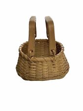 VTG Handmade Woven Wood Gathering Basket Square Bottom Round Top Double Handles picture