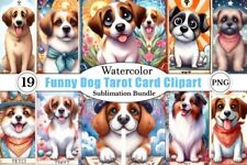 Watercolor Funny Dog Tarot Card Clipart picture