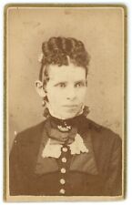 CIRCA 1870'S CDV Woman Interesting Hair Victorian Dress Mereness Oneonta, N.Y. picture