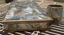 Vintage Abalone Brass Rosewood Mexican Box With Matching Container picture
