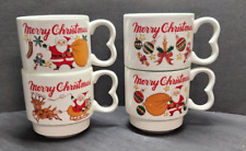 Vintage Homco Merry Christmas Santa Stacking Mugs Set Of 4 Japan Crazing picture