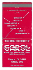 Matchbook cover Carol Employment Agency Toledo Ohio OH 20 Strike picture