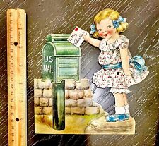 1920'S MECHANICAL VALENTINE Girl Mailing Card OLD TIME MAILBOX 