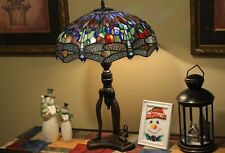 Large Table Lamp Dragonfly STAINED GLASS LAMP SHADE Vintage Tiffany Style Light picture