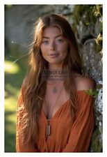 CUTE YOUNG GORGEOUS SEXY REDHEAD LADY WEARING ORANGE TOP 4X6 FANTASY PHOTO picture