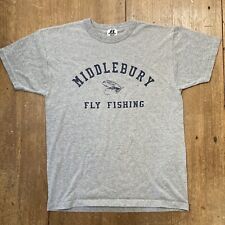 Vintage MIDDLEBURY COLLEGE FLY FISHING Tee Shirt Gray Russell Athletic S EUC picture