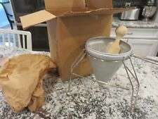 Vintage Ricer Sieve Food Mill Colander Includes Wooden Pestle & Stand UNUSED picture
