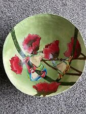 Unique Handmade And Painted ￼Paper Mache Bowl With frogs/flowers artist signed￼ picture