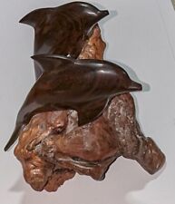 Vintsge John Perry Sculpture 2 Dolphins Burl Wood Handcrafted  Art Decor picture