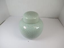Vintage Chinese Celadon Green Porcelain Ginger Jar Lotus Motifs With Lid picture