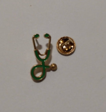 Novelty Stethoscope Green Gold Tone Lapel Pin picture