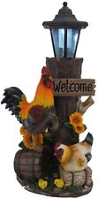 Rooster Family Solar LED Lantern Statue and Welcome Sign ~ New in Box picture