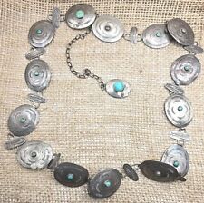 Old Pawn Sterling Silver Turquoise Concho Hippie Belt 29