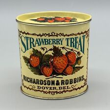 Vintage Strawberry Treat Tin With Lid Oval Richardson & Robbins Dover Yellow Red picture