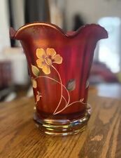 Fenton 100 TH Anniversary FOUNDER'S VASE Hand Painted Ruby Red Glass Signed. Box picture