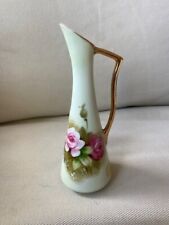 VINTAGE LEFTON CHINA GREEN ROSES SMALL PITCHER BUD VASE GOLD TRIM HAND PAINTED picture
