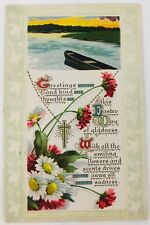Vintage Easter Postcard This Easter Day of Gladness Boat on Water Flowers 1912 picture
