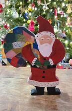 Vintage Wooden Folk Art Santa Hand Carved Wood Standing 11” Hand Painted  picture