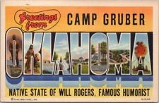1943 CAMP GRUBER, OKLAHOMA Large Letter LINEN Postcard Army National Guard WWII picture
