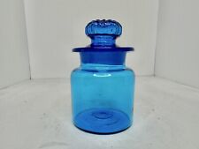 Vintage MCM Mini 5” Takahashi Blue Glass Canister Glass Daisy Lid picture