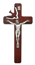 Cherry Wood Stained Holy Spirit Hanging Wall Crucifix, 8 Inch N.G. picture