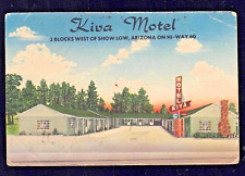 1950s SHOW LOW Arizona Postcard KIVA MOTEL Street View Highway 60 Roadside Linen picture