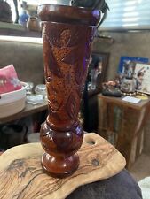 Vintage Carved Wood Island Tall Footed Vase 9.5 picture