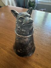 Vintage Antique Fox Wolf Shot Glass Jigger Pewter Silver Plate Trophy 5” picture