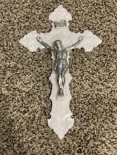 White Ornate Pearlized Plastic Crucifix Wall Decor 12
