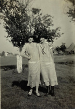 Two Women Wearing Hats Standing In Yard Hugging B&W Photograph 2.5 x 3.5 picture