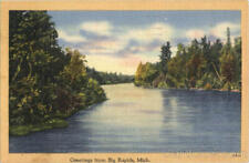 1946 Greetings From Big Rapids,MI Tichnor Mecosta County Michigan Linen Postcard picture