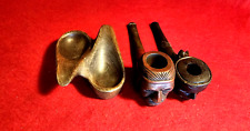 Two Old Wooden Indian Head Pipes With Pipe Stand picture