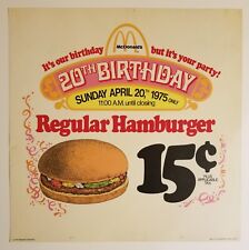 1975 McDonald's 20th Birthday 15c Hamburger Translite 21.5 inches by 21.5 inches picture