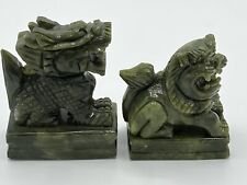 Miniature Jade Dragon And Dog Figurines  picture