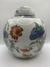 Vintage Porcelain Chinese Ginger Jar Hand Painted  Fish & Frogs Theme picture
