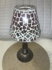 PARTYLITE Votive Mosaic Tiffany Style Candle Lamp W/ Metal Stand Glass 10.5”tall picture