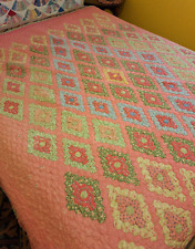 Vintage Feed Sack Pink Quilt Hand Pieced and Quilted 76