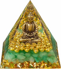 Little Buddha Statue in Healing Crystal Organite Pyramid - Green Aventurine with picture