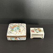 Antique Hand Painted in France Floral Porcelain Trinket Box And Matchbox Holder picture